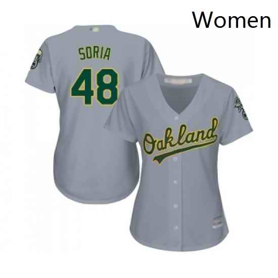 Womens Oakland Athletics 48 Joakim Soria Replica Grey Road Cool Base Baseball Jersey